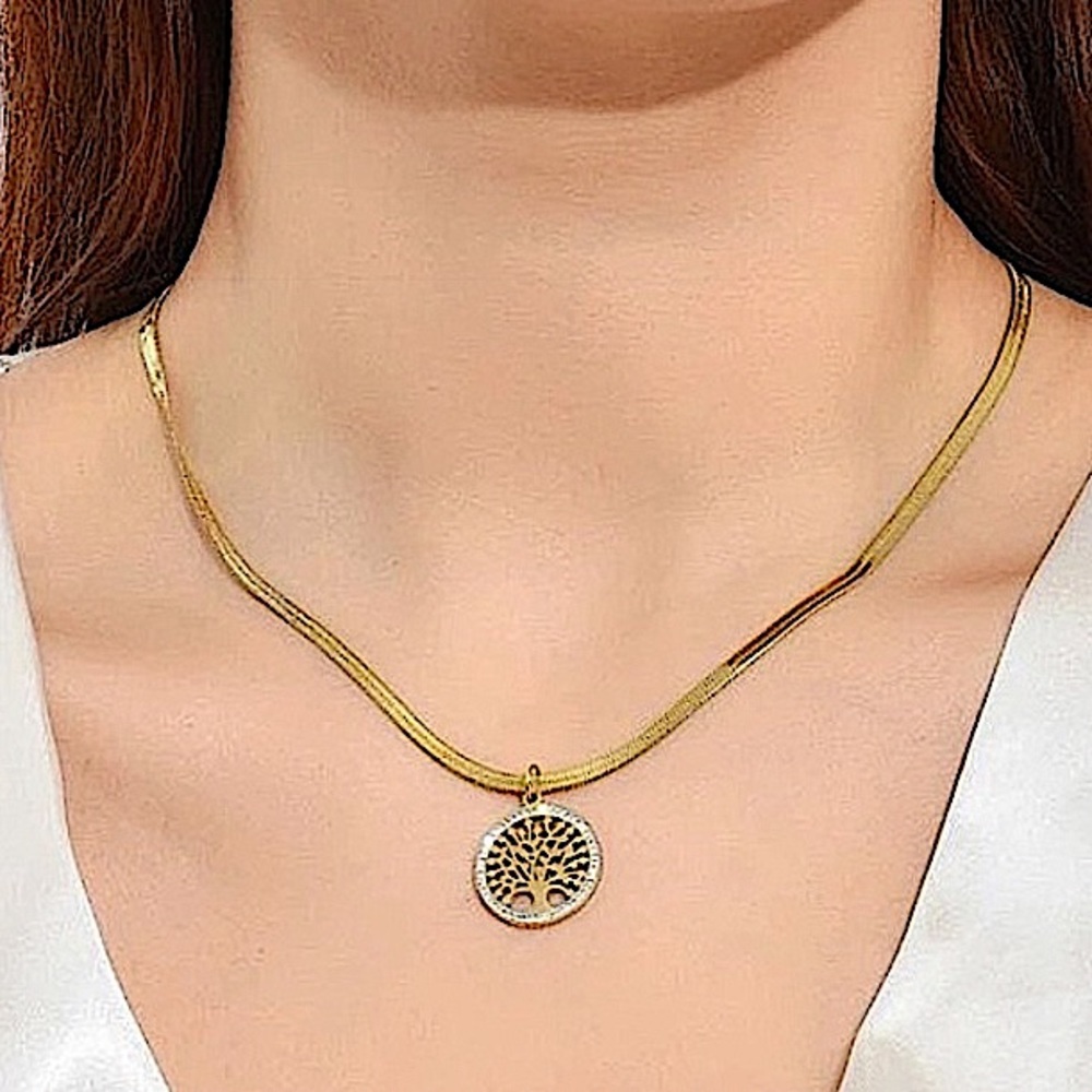 18K GOLD PLATED TREE OF LIFE BRACELET AND NECKLES EARRINGS BUNDLE - Picture 2 of 10
